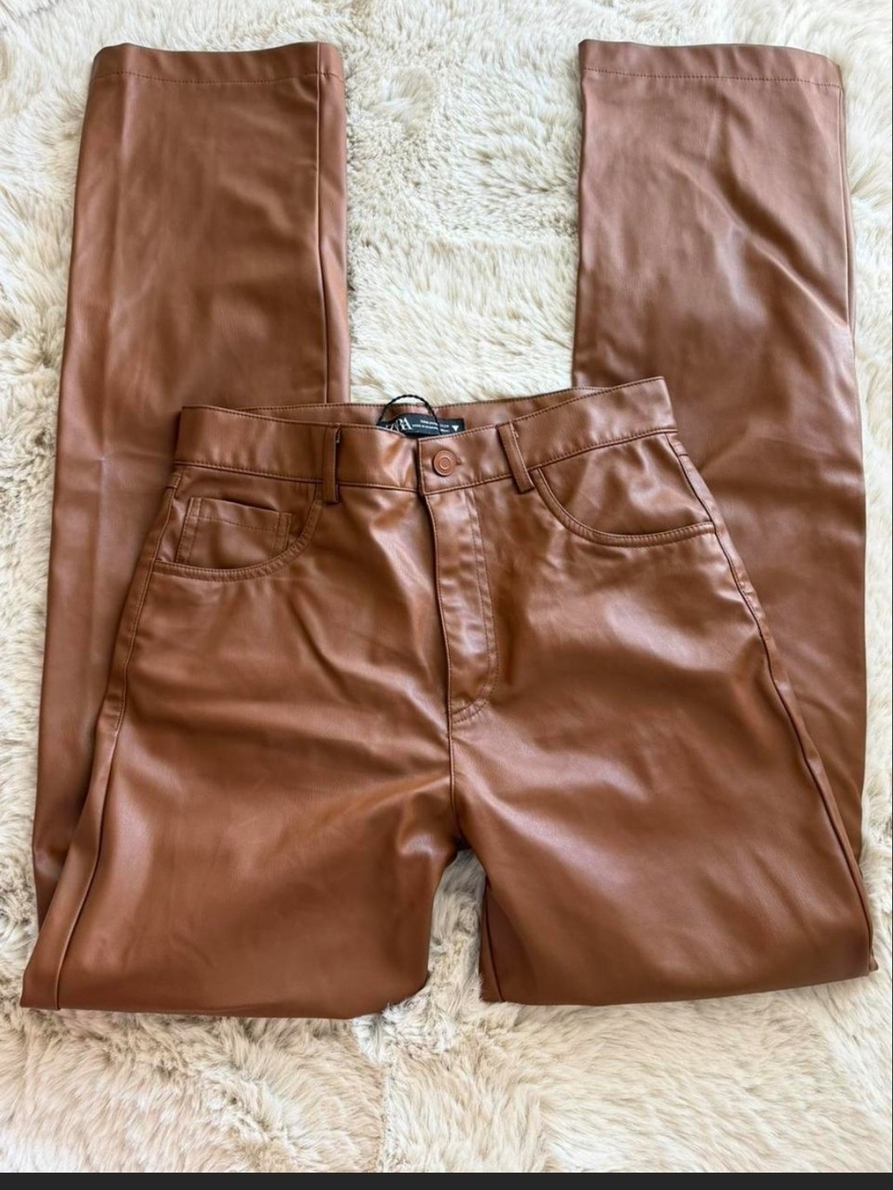 Zara Brown Faux Leather Straight Leg Pants Medium M 28